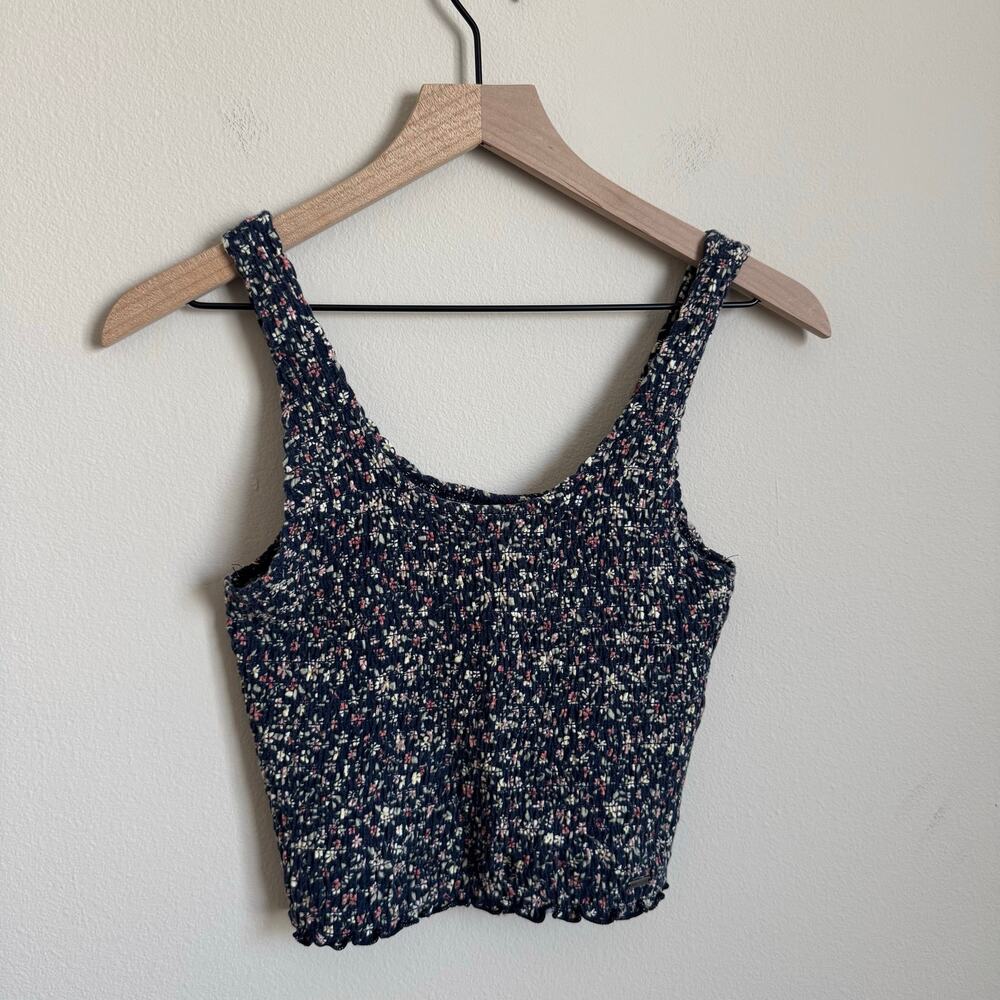 Hollister Womens Juniors Floral Tank Top Cropped Ruched Stretched Size Medium